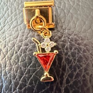 Gold Cocktail Glass Dangle Italian Charm Link – Red Crystal Martini